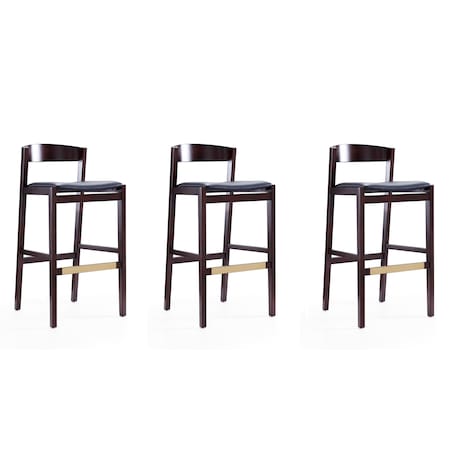 Manhattan Comfort Klismos Barstool in Black and Dark Walnut (Set of 3) 3-BS014-BK